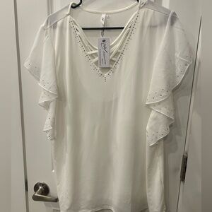 NY Collection White Ruffled Blouse